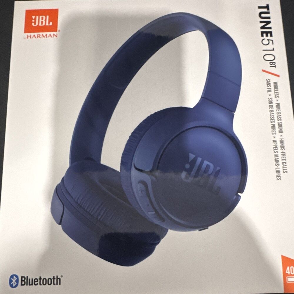 JBL Tune 510BT Bluetooth On-Ear Headphones, USB-C, Foldable, Multipoint, Blue